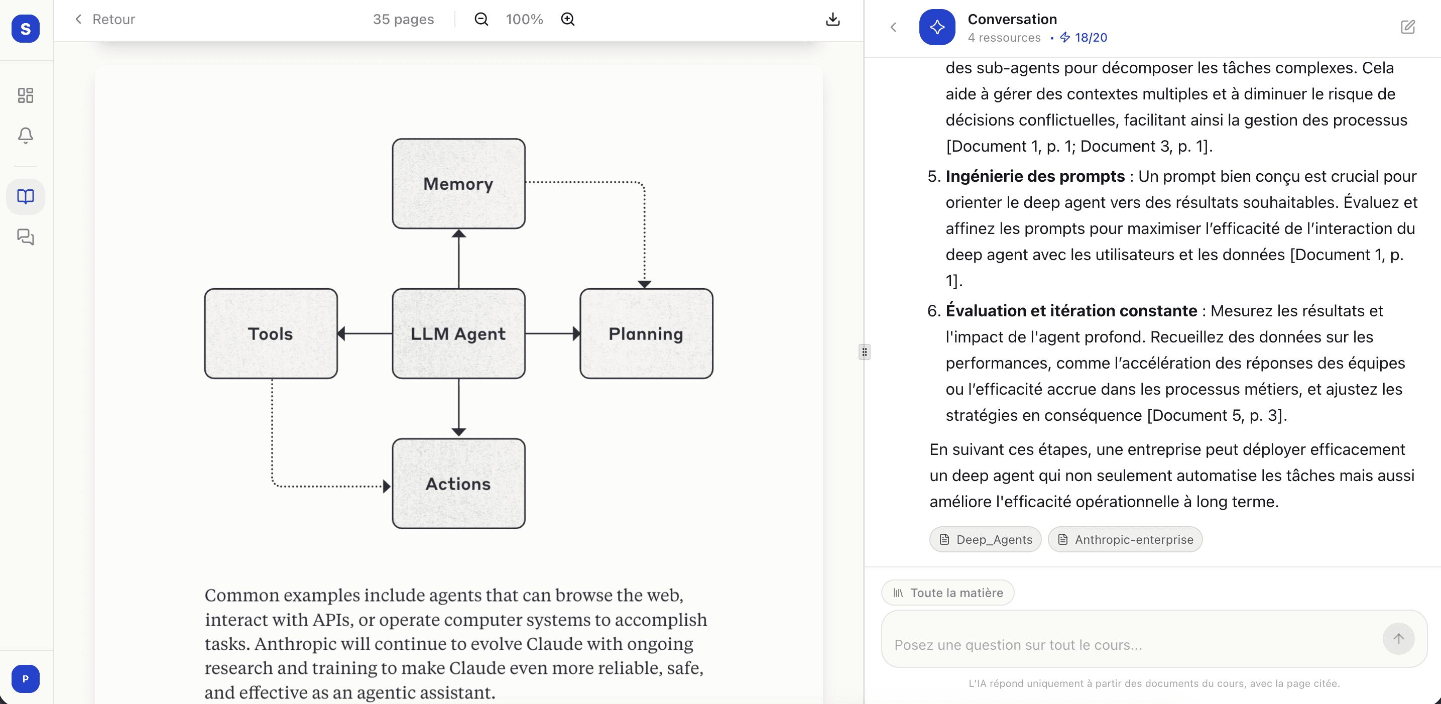 Lecteur de document et assistant StudentHub avec citations de pages